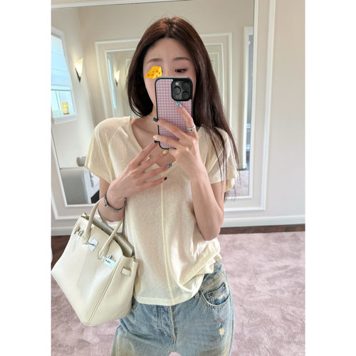 chao舒适好穿慵懒V领t恤打底