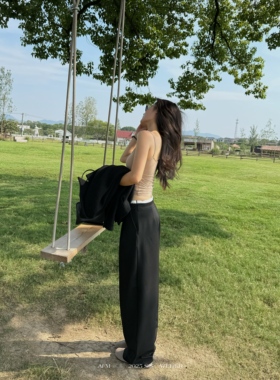 人鱼 拼接撞色双腰头抽绳阔腿休闲西裤韩系百搭设计感裤子AFM定制