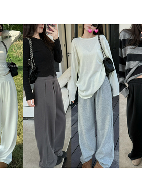 AFM定制 秋冬保命裤子加绒运动休闲阔腿裤卫裤长裤灰色裤子慵懒风