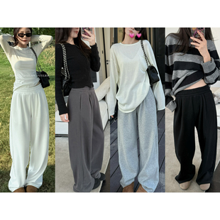 AFM定制 秋冬保命裤子加绒运动休闲阔腿裤卫裤长裤灰色裤子慵懒风