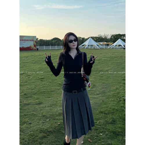 百褶半裙通勤早秋半裙