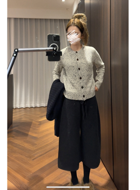 【时髦人】全羊毛竖条抽绳中裤 阔腿裤休闲裤冬加厚裤子女AFM定制