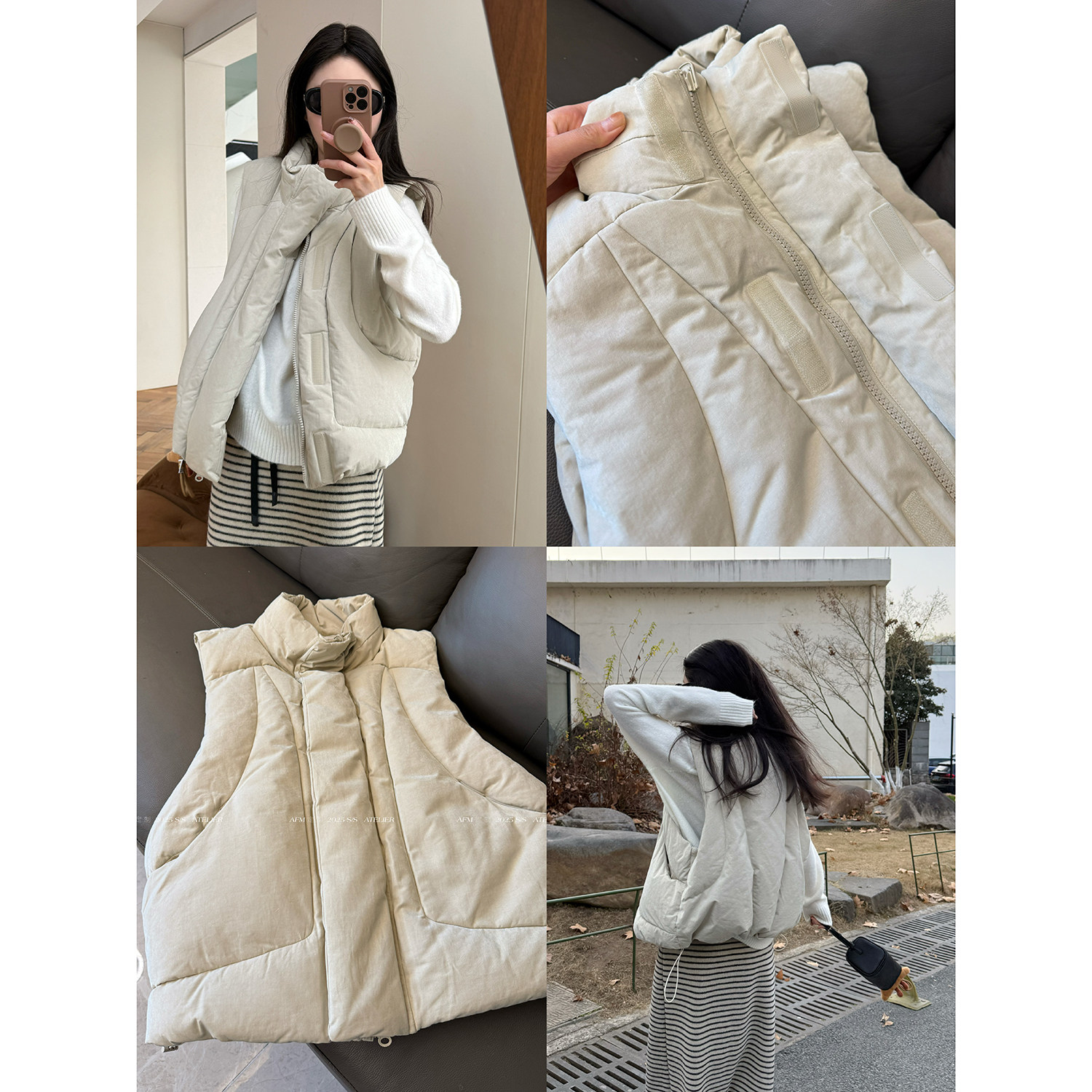 【香草蛋糕】磨毛面料切割感羽绒马甲 自留自留羽绒服冬季女款