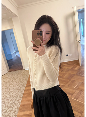 pr@da叠叠乐100羊毛单排扣开衫女基础百搭短款外套毛衣冬AFM定制