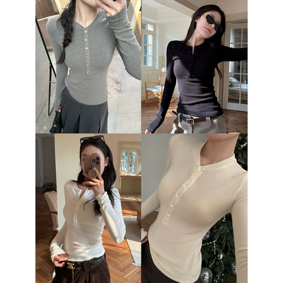 强推亨利领抓毛紧身打底长袖