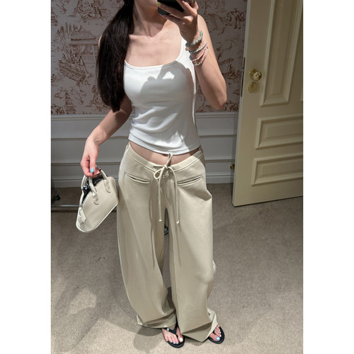 顺滑空气感灰白色低腰抽绳裤