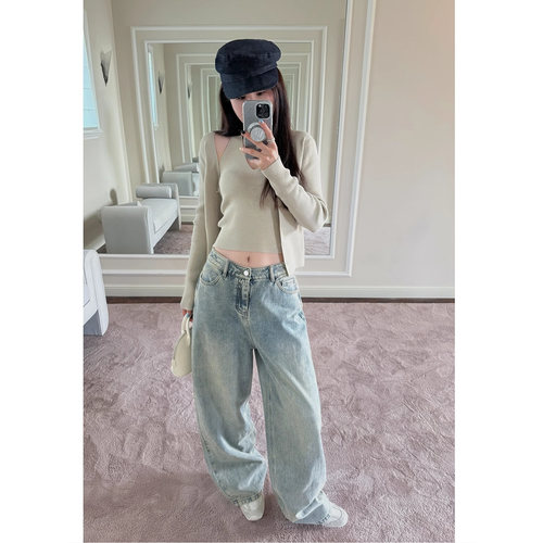 芝士黄油美式复古宽松阔腿牛仔裤