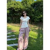 亚麻短裤 夏外穿夏裤 长裤 条纹多巴胺 短裤 女2025新款 子女款 夏白色