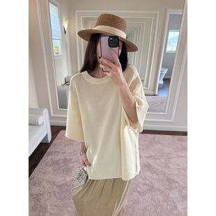 薄款 羊毛套头中袖 针织老钱风宽松上衣 显肩型好 温婉ji简row风