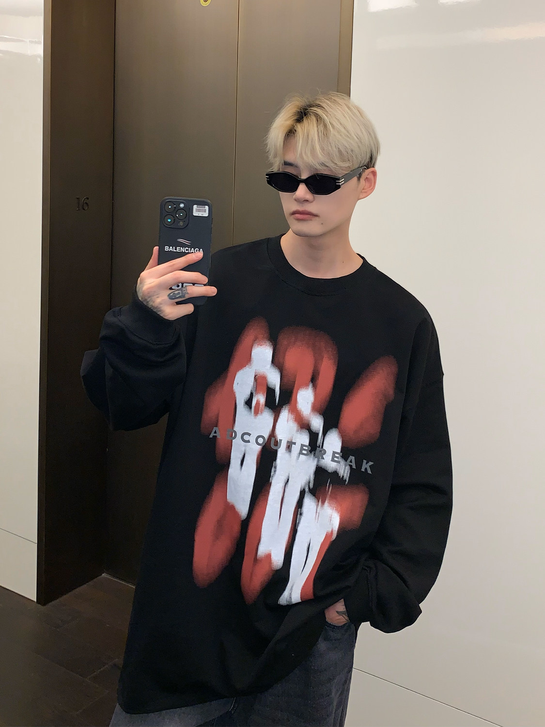 CUIBUJU 남성용 및 여성용 아메리칸 레트로 대비 컬러 프린트 스웨트 셔츠 루즈한 오버사이즈 라운드 넥 긴팔 탑 트렌드