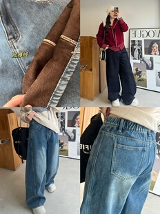肉卷家微胖大码女装加厚加绒弯刀裤显瘦胖mm高个子休闲加长牛仔裤