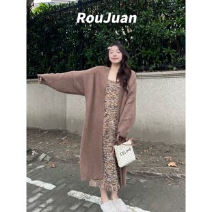 毛衣开衫 仿貂毛氛围感长款 超大一件软乎乎外套 肉卷家微胖大码