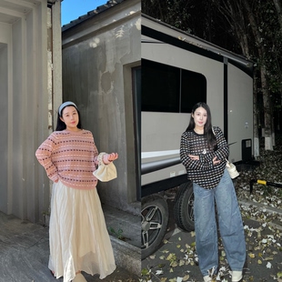 肉卷家微胖大码女装慵懒风减龄甜美设计感宽松胖mm针织衫毛衣秋冬