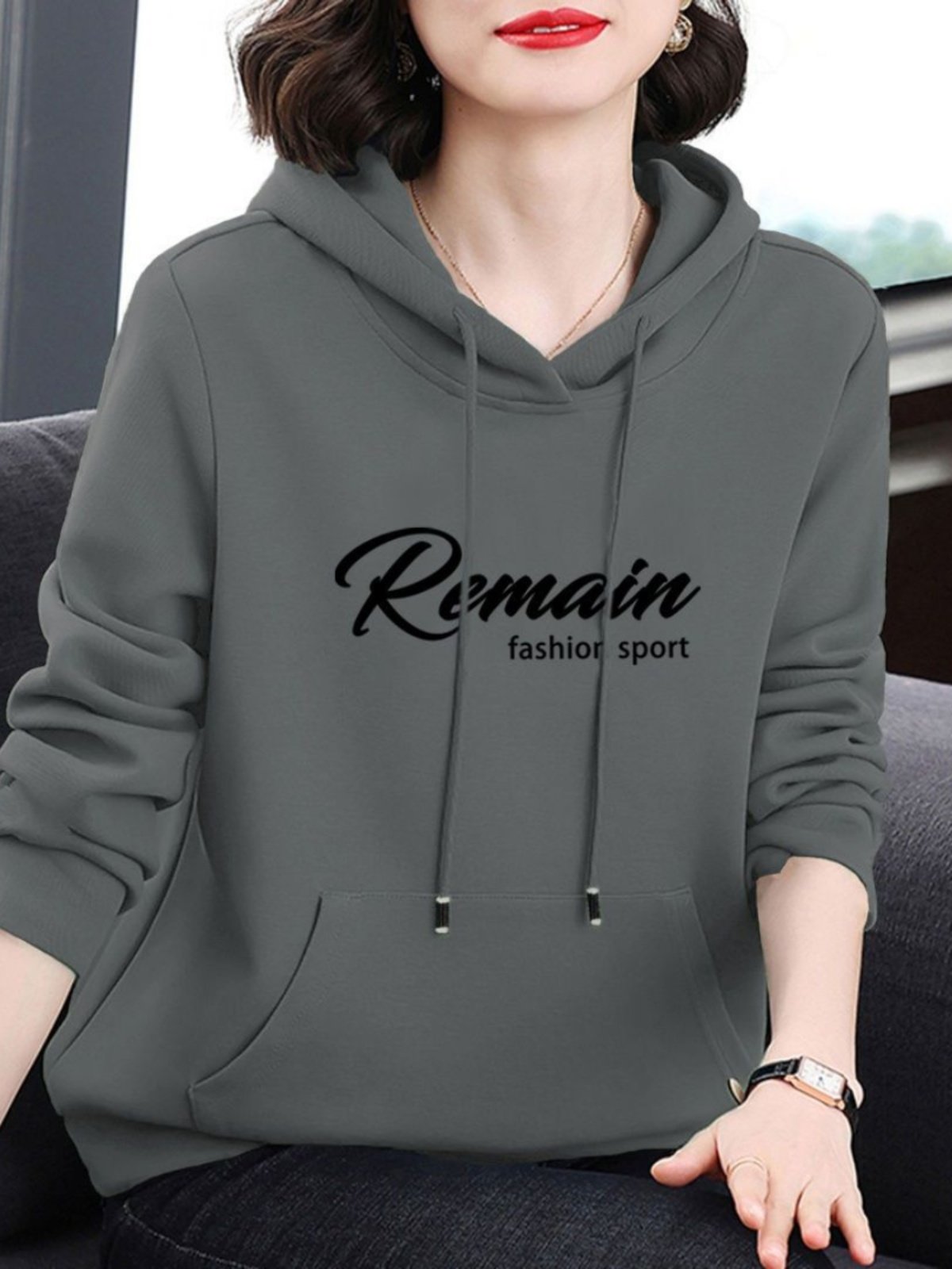 Jimo pure cotton hooded sweatshirt for women, new autumn and winter style, with added fleece and thickening, lazy style, loose and large size top