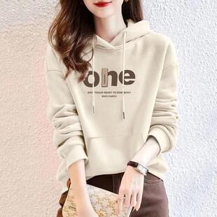 山东即墨纯棉连帽卫衣女洋气简约字母高级感降温加绒加厚休闲外套