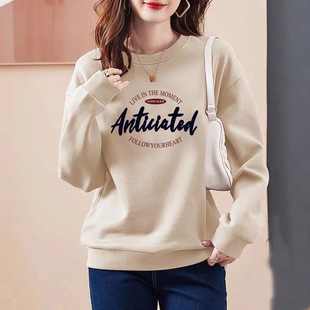 高端即墨上新春秋纯棉卫衣女小个子时尚 字母韩系慵懒风百搭上衣服