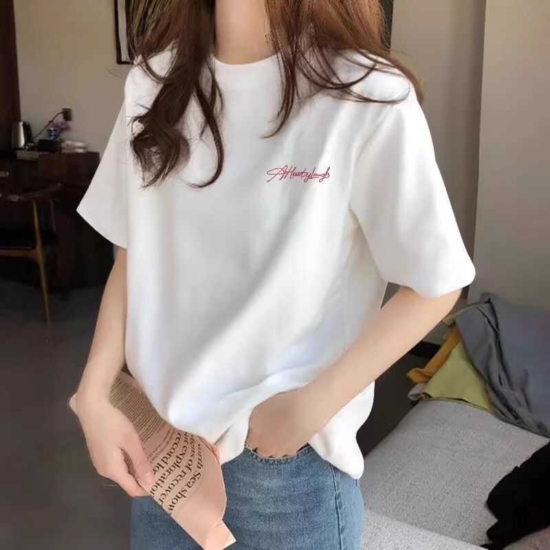 山东即墨短袖t恤女2025夏季新款正肩小众设计感宽松半袖纯棉体恤