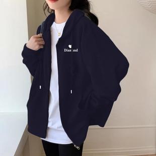 加绒加厚宽松慵懒风开衫 山东即墨纯棉连帽卫衣女秋冬季 外套上衣潮
