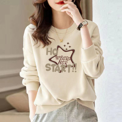 山东即墨大牌纯棉卫衣女秋冬加绒加厚时尚印花正肩宽松显瘦外套潮