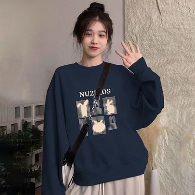 外贸即墨上新纯棉卫衣女秋冬新款欧洲站加绒加厚无帽外套薄款上衣