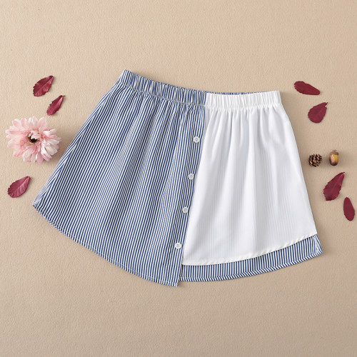 蓝白条纹拼接小屁帘短裙