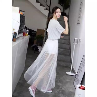 网纱裙帘叠穿仙女裙纱裙A字裙子 百搭半身裙女中长款 春夏新款 韩版