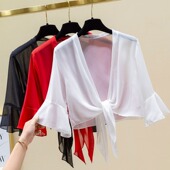薄款 配裙子 百搭外套披肩 上衣外搭夏季 女空调衫 雪纺防晒开衫 短款