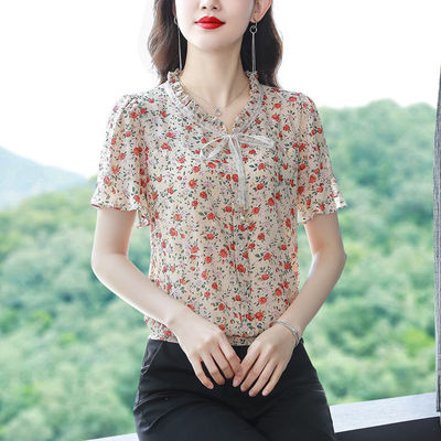 碎花雪纺衫女短袖2024夏季新