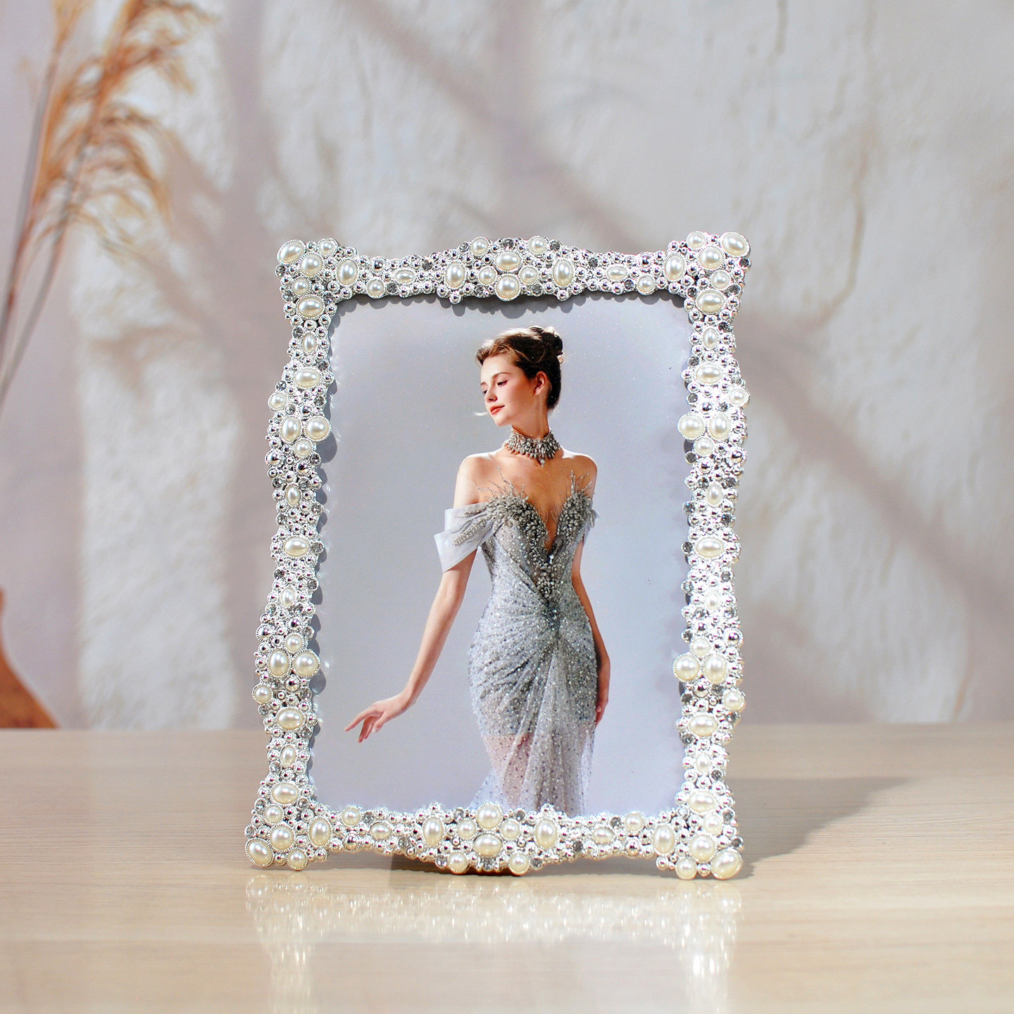 精致欧式相框摆台创意金属珍珠6 7 8 10寸婚纱照片定制礼物高级感