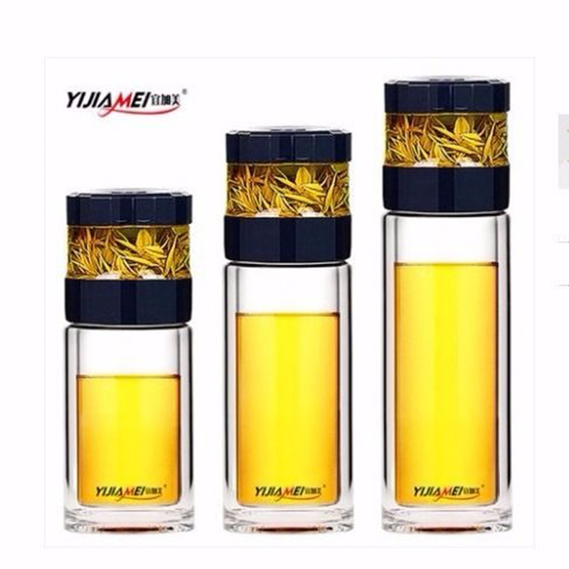 宜加美过滤带盖密封双层玻璃杯