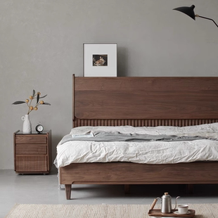 高博铭品实木床北美黑胡桃木家具双人床乌金木双人床加宽加厚铺板