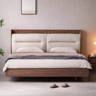 高博铭品实木床北美黑胡桃木家具双人床乌金木双人床加宽加厚铺板