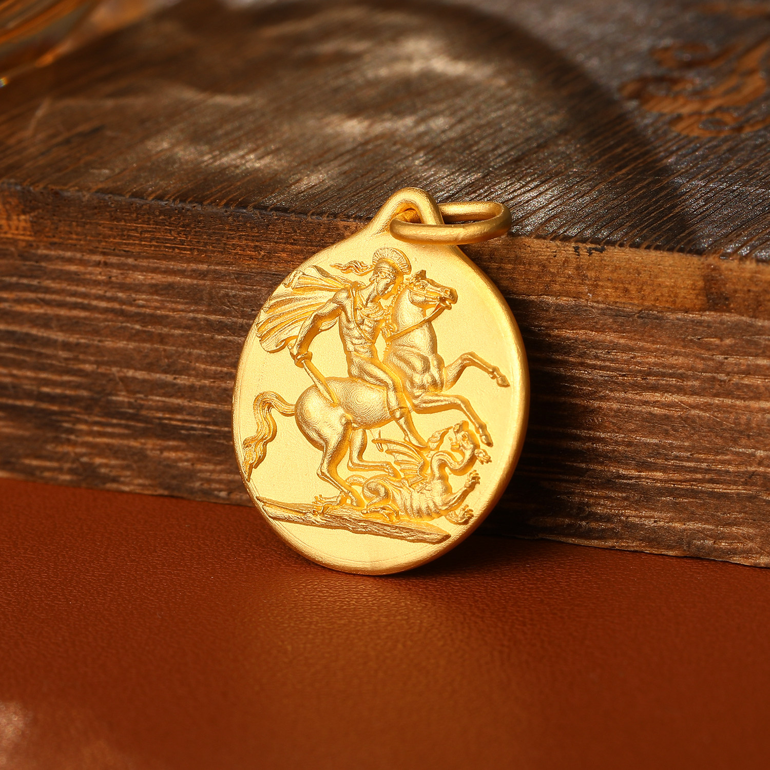 圣乔治屠龙999足金吊坠欧洲骑士精神神话24K黄金男款个性复古项链