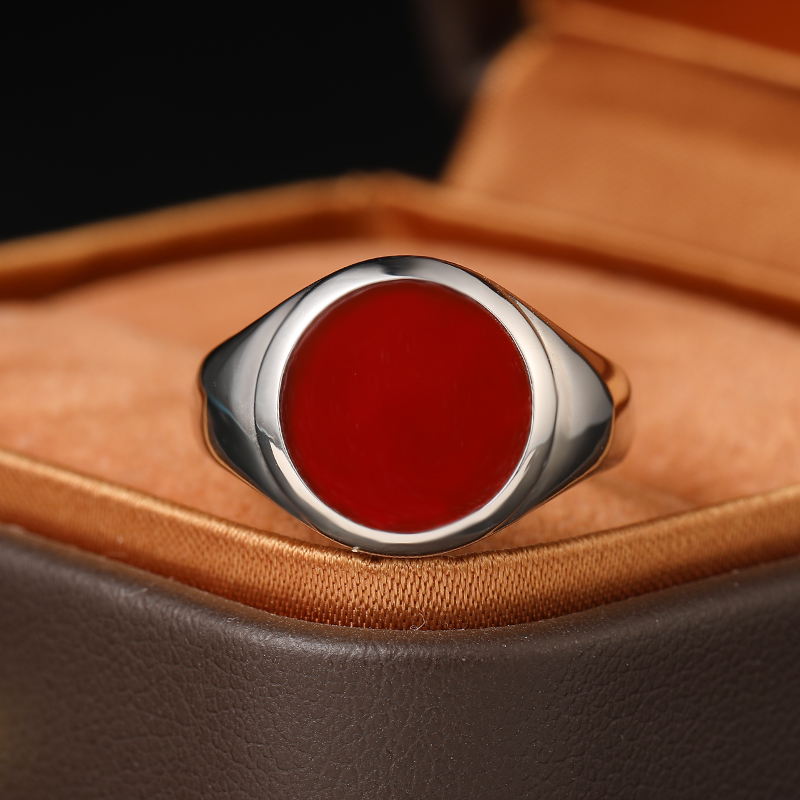 红玉髓纯金印章戒指高级轻奢个性