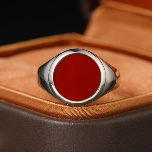 红玉髓纯金印章戒指高级轻奢个性