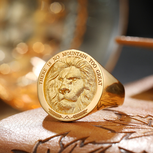 没有征服不了 狮子王头像戒指18K黄金铂金纯足金霸气潮男戒 高山