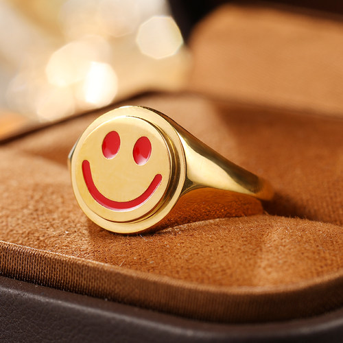 笑对人生创意笑脸纯金小图章戒指
