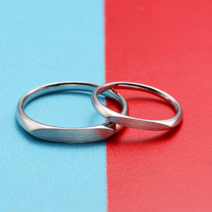心心相印 简约创意设计素戒 铂金pt950情侣戒指男女对戒原创正品