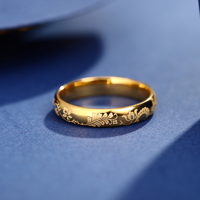 唐代卷草纹黄金戒指中式复古国潮