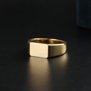 素面方形图章戒指18K黄金白金冷淡风ins潮高级感小众个性 铂金男戒