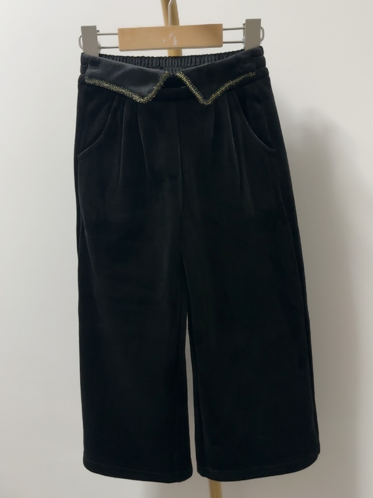 宝儿w女宝黑色阔腿裤，双面丝绒，0957