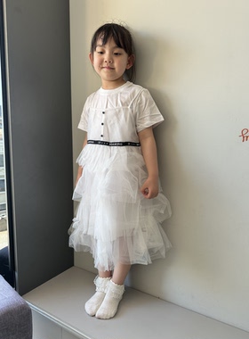 【特】B品牌女宝白色连衣裙，T裙网纱两件套，同款粉色黄色1566