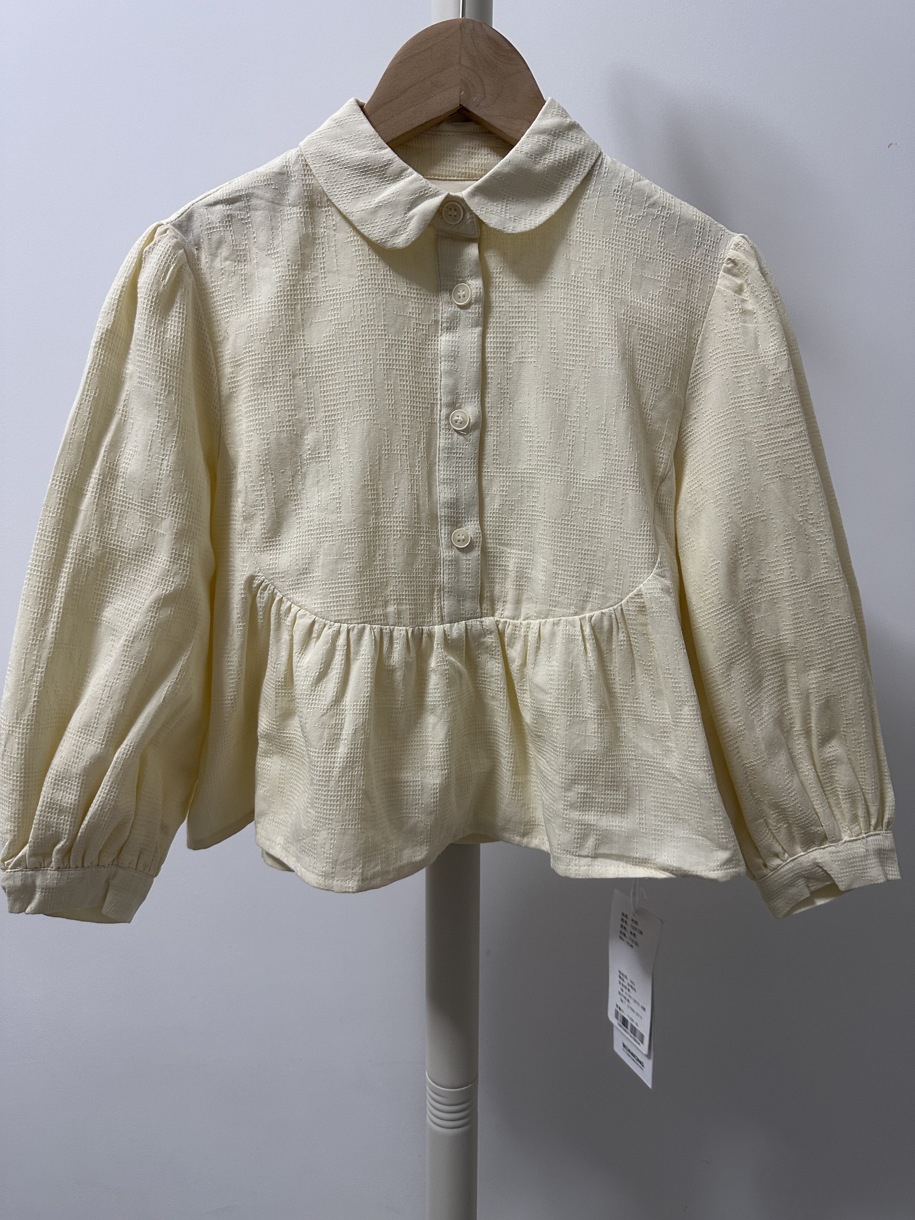 宝儿w女宝米色娃娃衫，100%棉，双层提花面料，1738