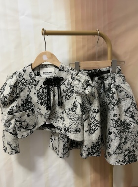 宝儿w，女宝黑色提花上衣加半裙，上衣0927，半裙0917