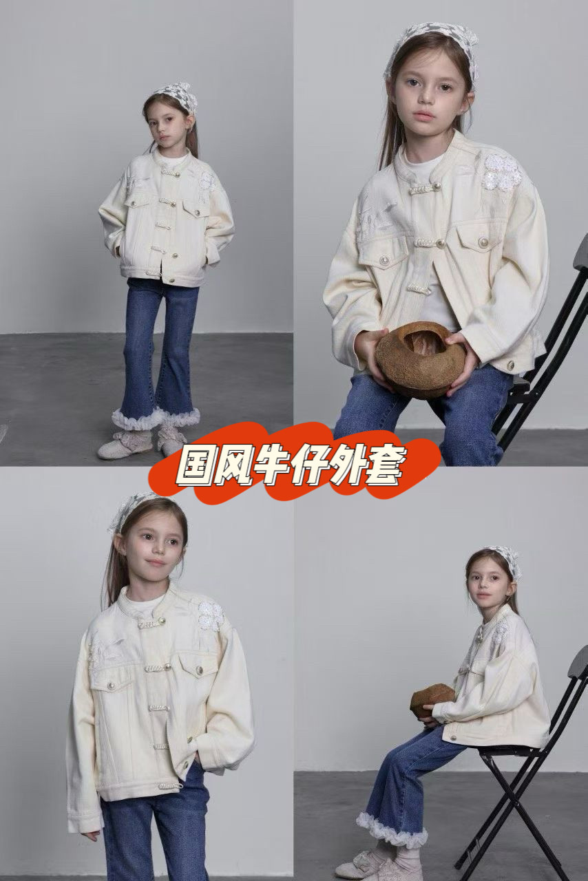 新款 欧bao 米色纯面牛仔国风刺绣外套 63077