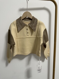 宝儿w女宝杏色空气棉卫衣 2558 短款