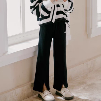 【特】B女宝春款黑色运动休闲裤，裤脚开叉，0690