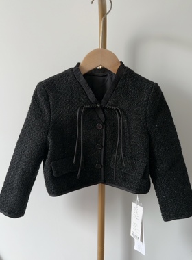 宝儿w女宝黑色小香风短款外套，中式上衣，1501
