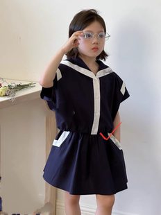 【断码清】25年欧B女宝藏青色套装，上衣加短裙，110码，68557