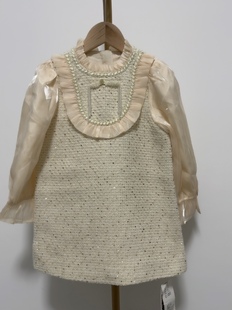 7003 假两件 宝儿w女宝米色小香风连衣裙 新中式